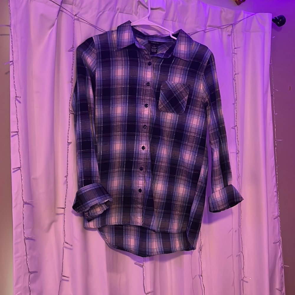 Blue and grey button up